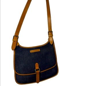 Dooney & Bourke Dark Blue Denim VACHETTA Leather Trimmed Shoulder Bag